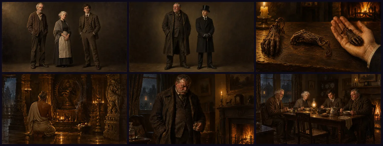Character sheets and scenes from a classic horror tale