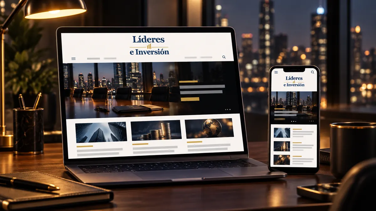 Mockup of the Líderes e Inversión site on a laptop and a phone